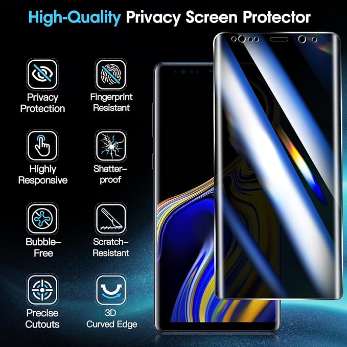 Didisky 2 Pack Privacy Screen Protector for Samsung Galaxy Note 9 Tempered Glass, 3D Curved Full Coverage, Anti-Spy,9H,Bubble Free,Easy to Install,Anti Scratch - Image 2