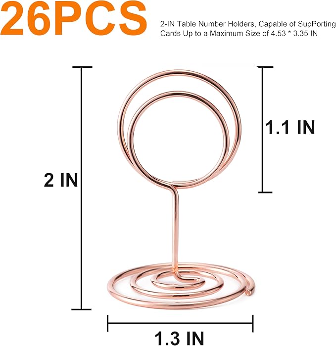 Table Number Holders, 26PCS Place Card Holder, Photo Holder (2" Rose Gold) | Cards Stand Name Menu Clips, Small Size Table Sign Card Holders for Centerpieces Wedding Birthday Party - Image 2