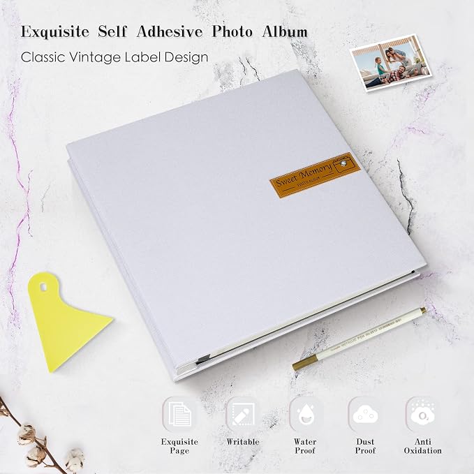 Spbapr Large Photo Album Self Adhesive Magnetic Scrapbook,DIY Scrapbook Album for 4x6 5x7 8x10 Picture,40 Pages Linen Cover Memory Book for Wedding Family Baby Pets, with Metallic Pen and Scraping - Image 4