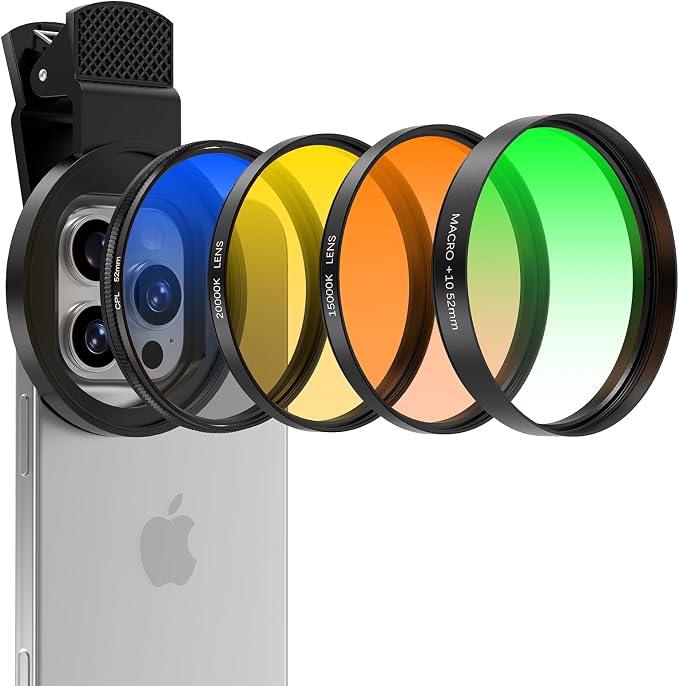 52MM Coral Reef and Reef Tank Filter Kit for Phone, CPL Polarizing+20,000k Yellow+15,000k Orange+10x Macro, Clip, Saltwater Aquarium Lens Compatible with iPhone16 15 Pro Max Samsung Moto Google TCL by ALILUSSO