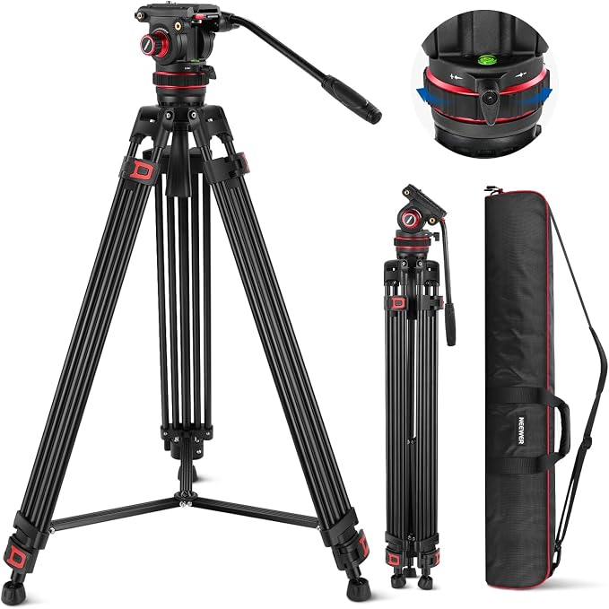 NEEWER 74" Video Tripod with Adjustable Damping Fluid Head, TP75 | Metal, Heavy Duty, Dual-Mode QR Plate, Compatible with DJI RS Gimbals, Flexible 360° Pan, +90°-75°Tilt, Max Load 22lb/10kg by Neewer