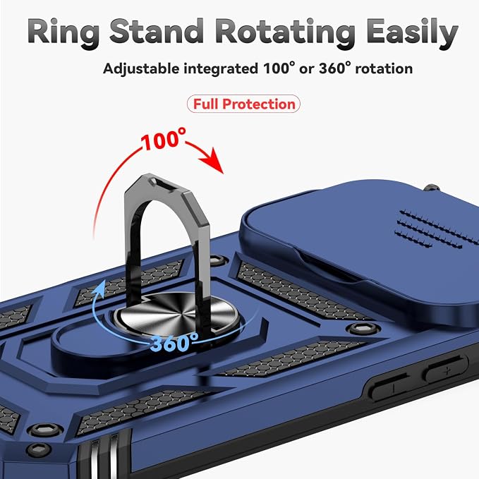 SunStory Phone Case for iPhone 17 Pro Case with HD Screen Protector & Slide Camera Cover & Rotated Ring Kickstand, [Military-Grade] Phone Case for for iPhone 17 Pro, Blue - Image 4