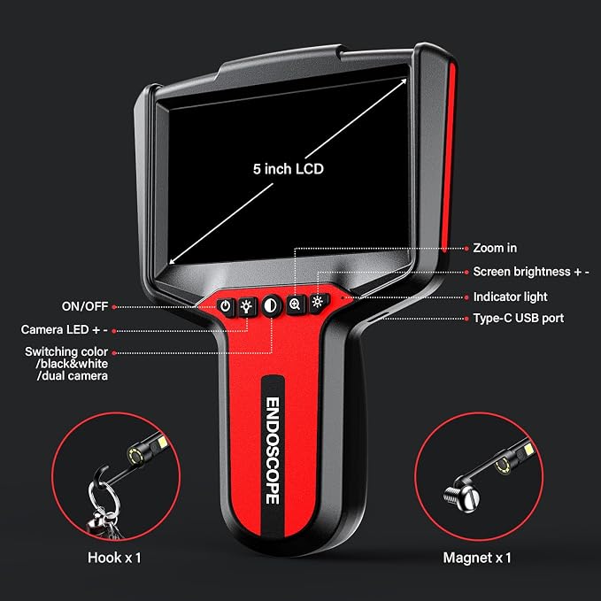 Endoscope Camera with Light: 5" 1080P HD Dual-Lens Inspection Borescope Camera for Sewer - 16.4ft Waterproof Industrial Endoscope - Flexible Snake Bore Scope for Plumbing Automotive - Image 6