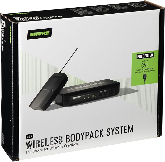 Shure BLX14/CVL Wireless Lavalier Microphone System - H10 Band | 14-hour battery and 300 ft UHF range with CVL lavalier mic, bodypack and single-channel receiver for presenting - Image 2