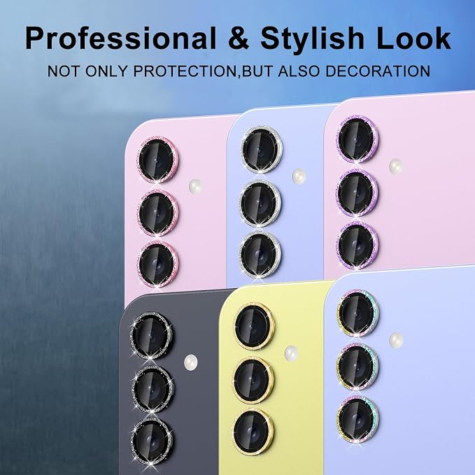 Camera Lens Protector for Samsung Galaxy A35 5G, 9H Tempered Glass, Scratch Resistant, 1 Set - Silvery Sparkly - Image 7