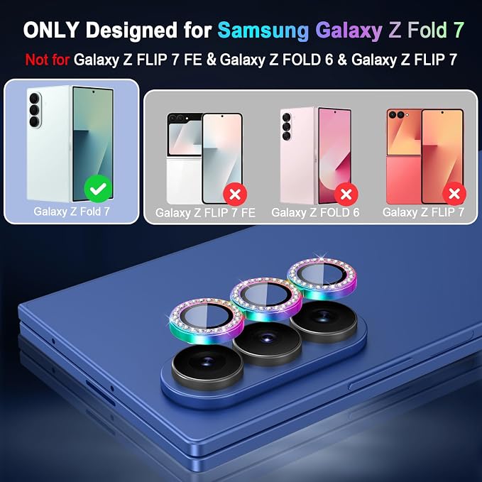 Meshine for Samsung Galaxy Z Fold 7 Camera Lens Protector,Scratch Proof,Strong Adsorption,9H Hardness with Metal Ring Camera Cover,Ultra Thin Case Friendly, Accessories Lens Protector,Shiny Colorful - Image 2