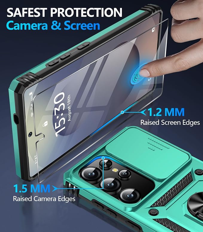 Taisairu for Samsung Galaxy S25 Ultra Case with Screen Protector & Slide Camera Lens Cover, Built-in Magnetic Ring Stand Shockproof Protective Phone Case for Samsung S25 Ultra Case (Mint Green) - Image 6