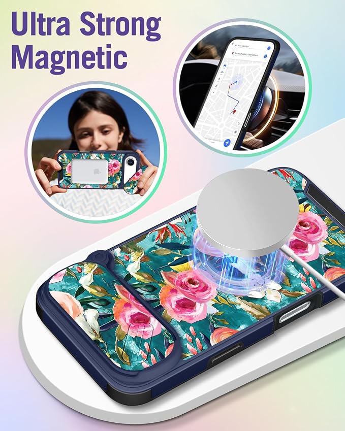 Buleens for iPhone 17 Air Case 6.5 Inch - with Ring Stand & Camera Cover Aesthetic Cute Designed Women Girls Girly Pretty Unique Kawaii Flowers Phone Case for iPhone 17 Air Compatible with Magsafe - Image 4