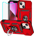 HNHYGETE for iPhone 13 Case with HD Screen Protector: [Military Grade 20ft. Drop Tested] Slide Camera Cover Ring Shockproof Protective Phone Case for - iPhone 13 (Red) by HNHYGETE