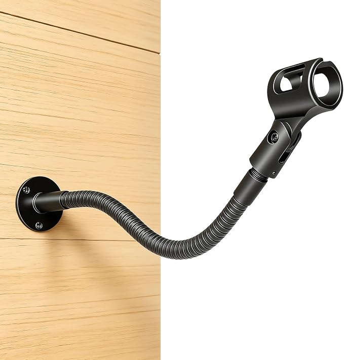 KF25 19-Inch Heavy-Duty Gooseneck Mic Stand with Flange Mount for Podium | Microphone holder for wider lecterns and studio desks, up to 2.8 lb, with mic clip, adapter, and 10 cable ties by Angksorm