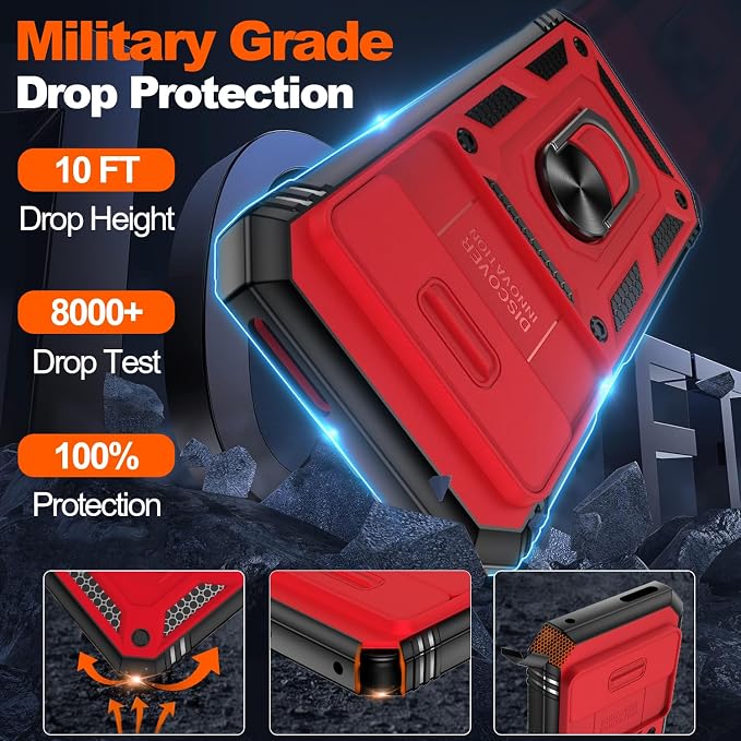 Gritup for Pixel 9/9 Pro Case Military-Grade Shockproof with Kickstand | with 2 PCS Screen Protector, Slide Camera Cover, Heavy Duty Outdoor Protection Funda para Google 9/9 Pro Cover Red+Black - Image 2