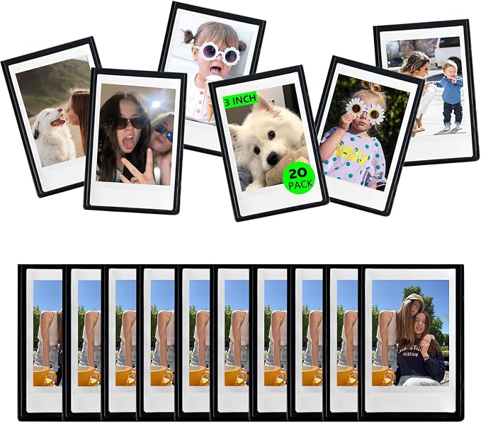Mini Magnetic Picture Frame for Fujifilm Instax Mini Instant Camera | Fits Mini 13/12/11/41/SE/EVO Camera 2.15"x3.4" Films, Mini Magnet Picture Frames for Fridge, Home, School, Black, 20 Pack by wogozan