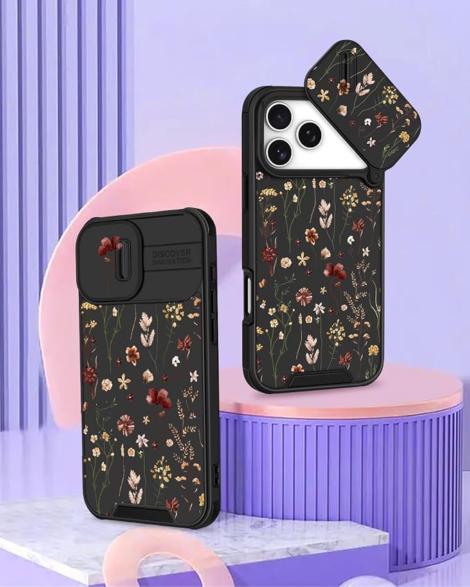 for iPhone 17 Pro Case - Women Cute Phone Cover Girly Pretty Fancy Unique Aesthetic Design Slide Camera Cover Protective Case for Apple for iPhone 17 Pro, Flowers Floral - Image 4