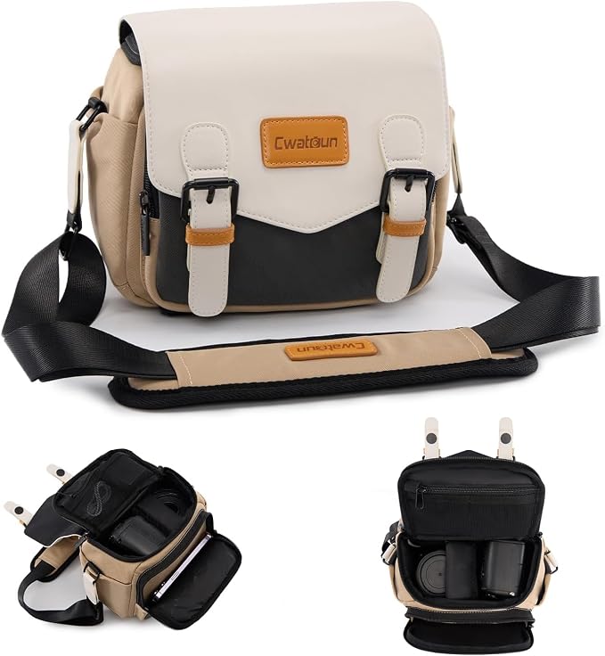 Cwatcun Compact Camera Sling Bag, Small Crossbody Case with Tripod Holder | Camera Messenger Bag, Photography Bag for Canon, Nikon, Sony, Fuji DSLR/SLR/Mirrorless, Lens.Fits 1DSLR+1lens by FocusonCameraBag