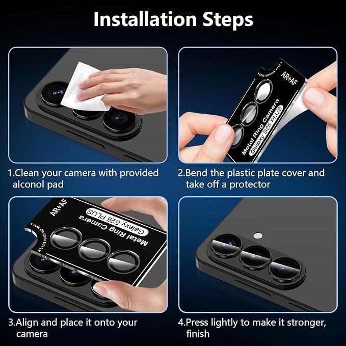 for Samsung Galaxy S26 Plus Camera Lens Protector, Individual Metal Ring Tempered Glass Lens Cover, [Strong Adsorption] Scratch Resistant Ultra-Thin HD Clear Lens Cover, 1 Set-Black Ring - Image 7