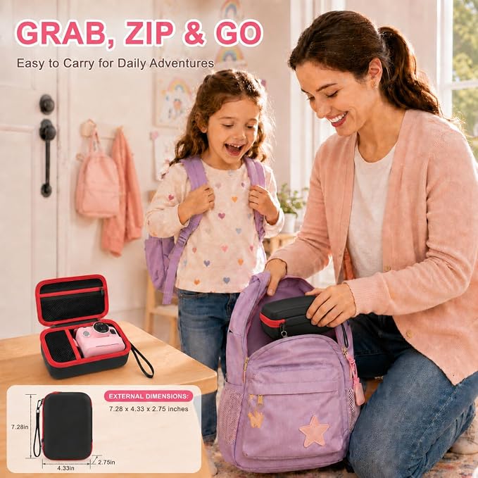 Kids Instant Print Camera Case for DYLANTO for ESOXOFFORE Cameras | Portable Digital Camera Case Organizer for ETIKEZ for YTETCN for DUDUDRAGON with Pocket for Accessories (Box Only)-Black - Image 6