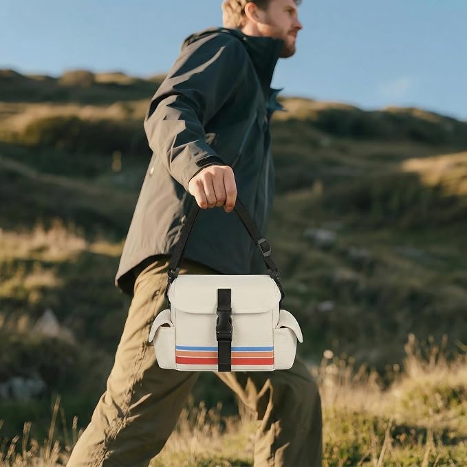 Camera Case Compatible with Polaroid Now, Now+ & OneStep+, Crossbody Bag | Custom-Fit Camera Case for Polaroid Now 2nd/3rd Gen, With A Shoulder Strap And Organized Accessory Storage - Beige - Image 7