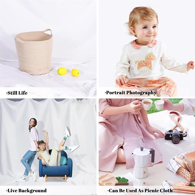 BEIYANG 10 X10 FT White Backdrop Screen for Photography, Background Cloth for Soft Light, White Backdrop Curtain for Portrait Product Photoshoot Screen Video Recording Parties - Image 5