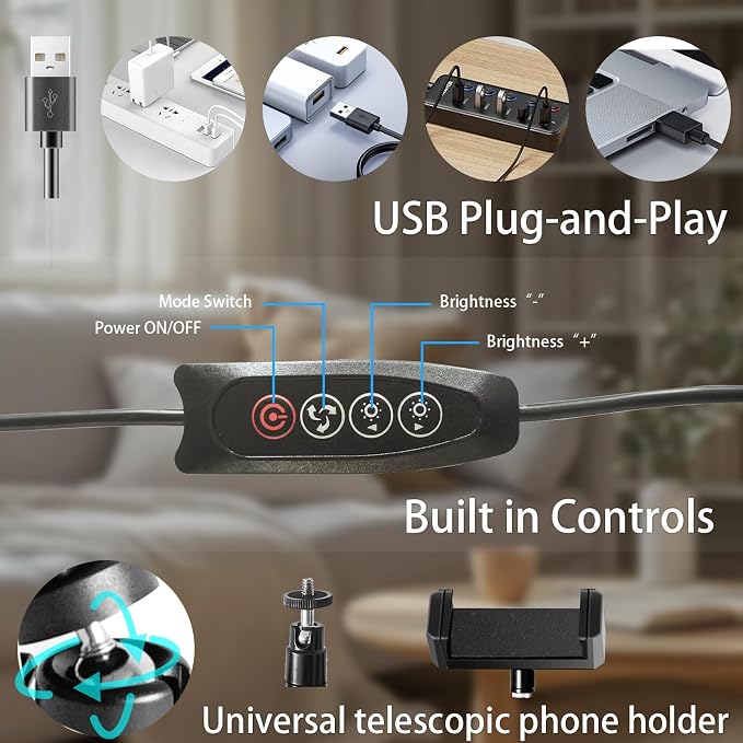 10" Desk Ring Light with Stable Tripod & Phone Holder, 120 LEDs 5-Color 10-Level Dimmable, Wireless Bluetooth Remote, Phone Selfie Light for Desk/Zoom/YouTube/TikTok - Image 9