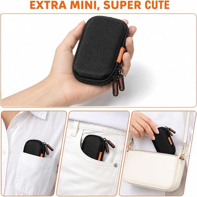 Mini Black Earbud Case, Small Hard Shell Carrying Case, Pocket-Size Pouch | Rectangle Zipper Case for Wired Earbuds, Apple Airpods, Earpods, IEM, Earplugs, Hearing Aids, in-Ear Monitor, USB Flash Drive - Image 2