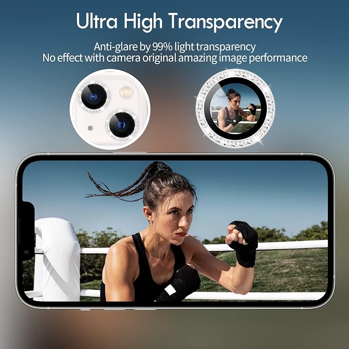 for iPhone 13/13 Mini Camera Lens Protector Bling Diamond, Silver | Individual Metal, 9H Hardness, Scratch Resistant, Shockproof, Drop Protection, Case Friendly, Stylish Accessories - Image 6