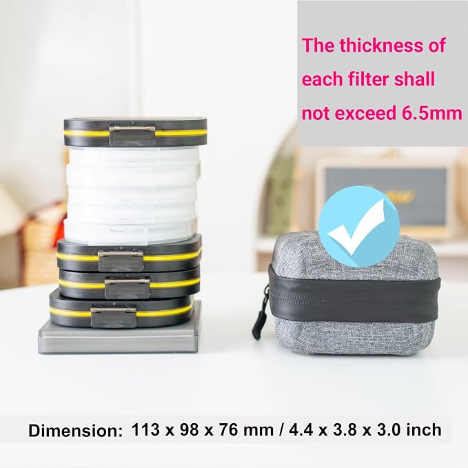 Hard Shell Camera Lens Filter Case Up to 67mm, Water Resistant & Dustproof | 62mm 58mm 55mm 52mm 49mm 46mm 43mm 4.5mm 37mm Filter Holder, Camera Filter Pouch with Microfiber Cleaning Cloth for Shooting - Image 2