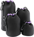 4Pcs Camera Lens Case Bag,4 Sizes Purple Water Resistant Protective Lens Pouch Set With Adjustable Drawstring Rotating Clamp,Replacement Compatible Thick Protective Neoprene for Canon,Nikon,Sony by Unknown