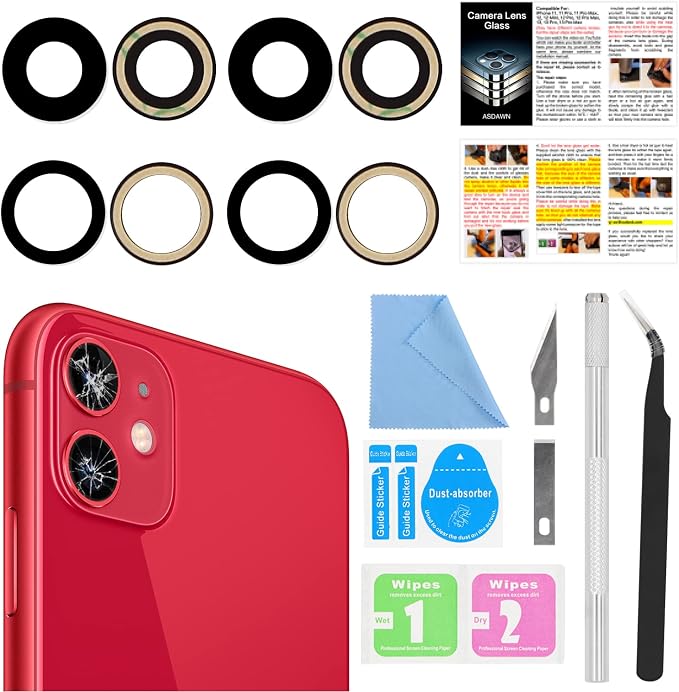 2PCS ASDAWN Back Camera Lens Glass Replacement for iPhone 11 6.1 Inches with Pre-Installed Adhesive, Rear Camera Lens Glass Replacement with Installation Manual + Repair Tool Set by ASDAWN