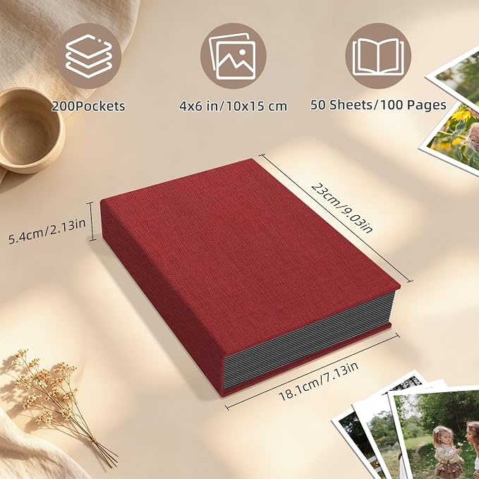 Popotop Photo Album 4x6 200 Pockets for Wedding Gifts,Linen Hardcover Picture Albums for Family Anniversary Baby Vacation Pictures - Image 3