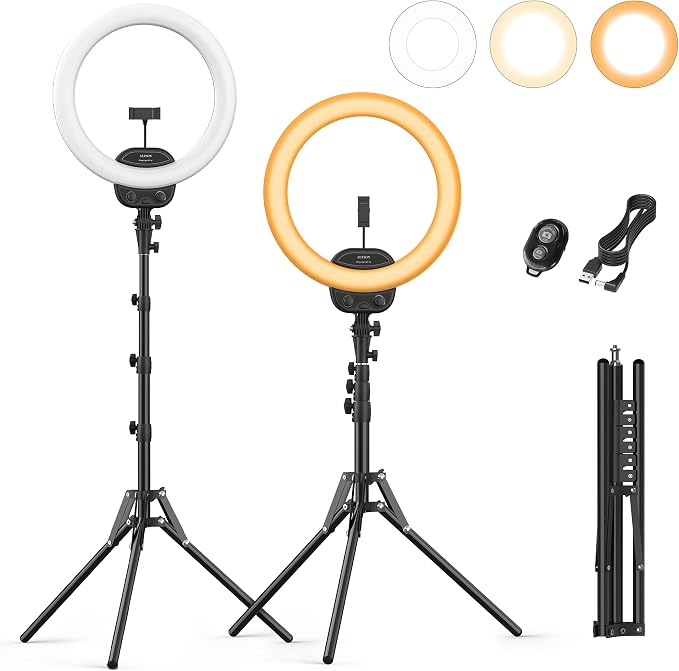 14'' Selfie Ring Light with 63'' Tripod Stand & Phone Holder, Dimmable LED Phone Ring Light for Video Recording/Live Streaming/Makeup/YouTube/TikTok, Circle Light with Remote for Phone&Camera by ALTSON