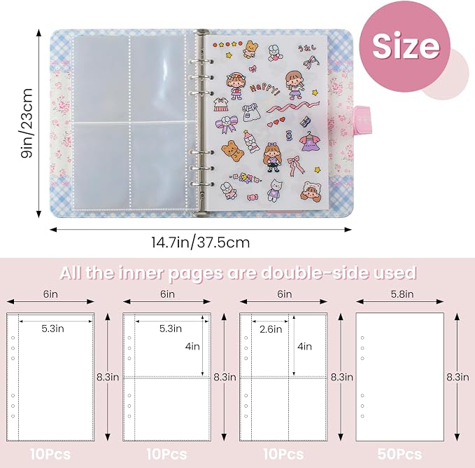 Reusable Sticker Book Collecting,A5 Binder Album Storage Organizer with Blank Release Paper and Pocket for Adult Kids,Cartoon Leather Binder Cover & Magnetic Buckle Closure(flower) - Image 2