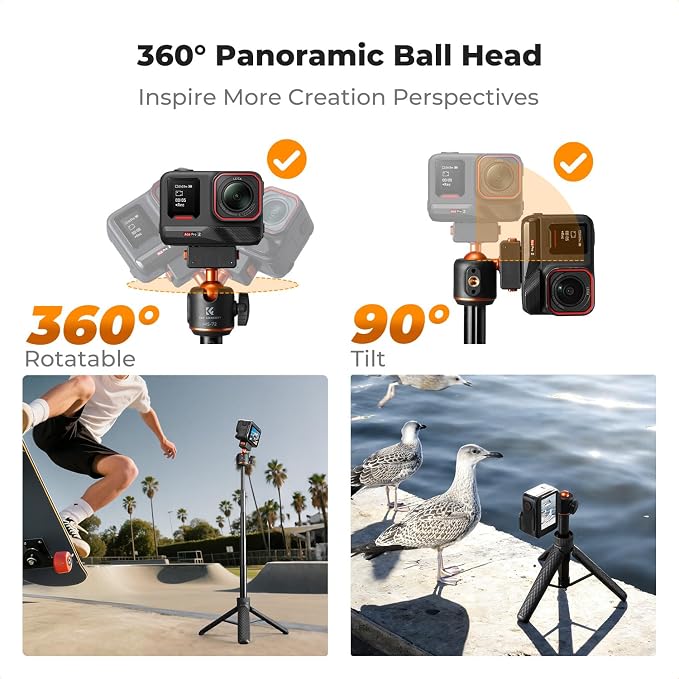 K&F CONCEPT Magnetic Quick Release Tripod for Insta360 X5/X6/Ace Pro 2 | 26" Tap-Open Tripod 360° Ball Head Extension Rod Table Portable Handle Grip Selfie Stick, Vlogging Stand, MS72 - Image 5