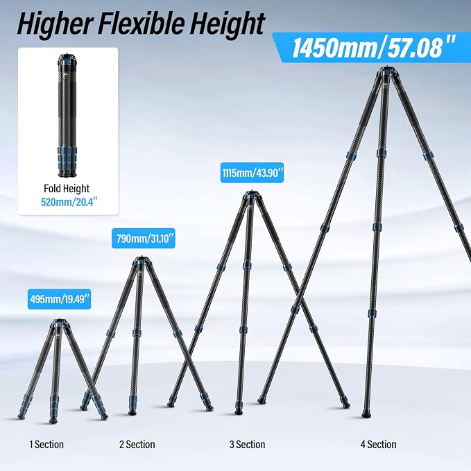 SIRUI AM-324 Carbon Fiber Camera Tripod 57", 32mm Tube, Max 20KG | 4-Section Legs, DSLR, Mirrorless Camera, Compact Design, Lightweight, Stable Support, Travel, Outdoor Photography - Image 4