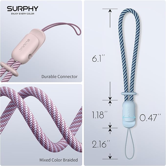 SURPHY 3 Pack Phone Wrist Strap, Phone Lanyard with Cellphone Tether Tab | Phone Strap Charm, Camera Wrist Strap with 2-Color Braided, Phone Wristlet, Wrist Lanyard for Case - Image 3