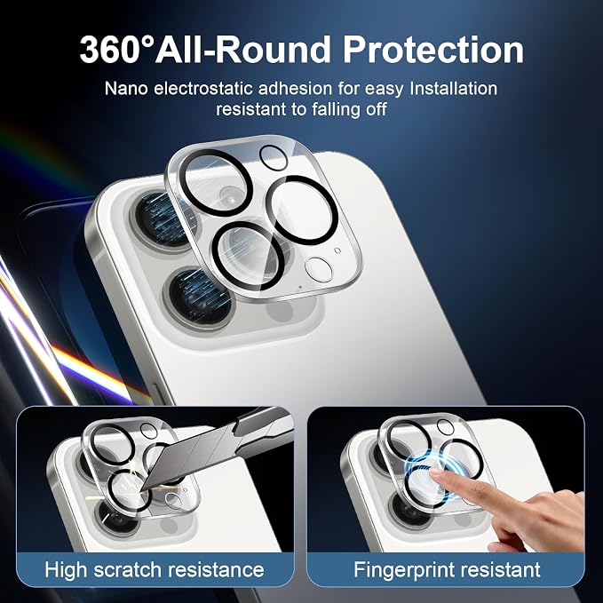 NEW'C 3x for iPhone 15 Pro Screen Protector (6.1 inches)+ 3x Camera Lens Protector, Sensor Protection, Case Friendly Tempered Glass Film + Dust Plug- Easy installation tool include - Image 4