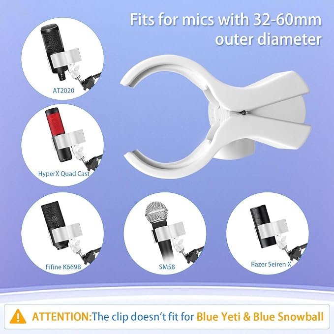Large Microphone Clip for Mics with Outer Diameter 1.26" to 2.3" | Adjustable Mic Holder, Premium ABS, Inside sponge to protect microphones, With 5/8" Male to 3/8" Female Screw Adapter - Image 7