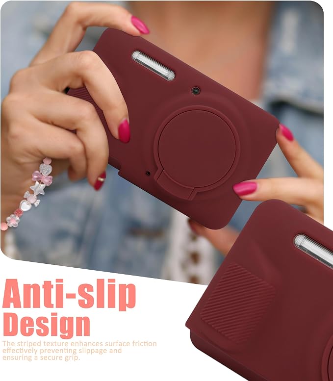 Camera Case for Kodak PIXPRO FZ55 with 2-Pack Screen Protector | Cute Charm Wrist Strap, Soft Silicone Protective Case with Removable Lens Cap for Kodak FZ55 Accessories - Burgundy - Image 3