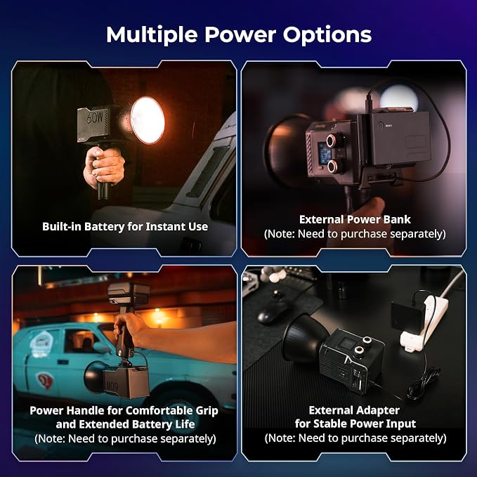 SmallRig RC 60C RGB LED Video Light, Portable Continuous Output Lighting | APP Control, 2500K-10000K, 3400mAh Battery, 45min Runtime, for Photography/Video/Studio, Lite Edition - Image 3