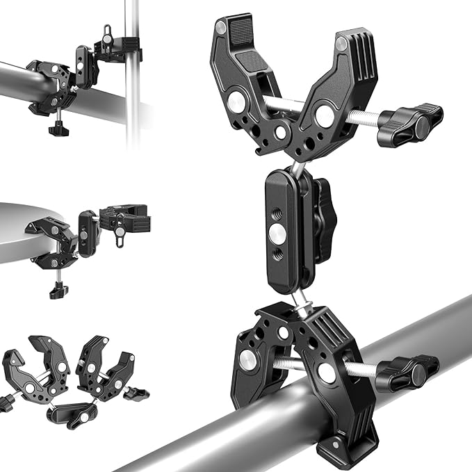 NEEWER Double Super Clamp Camera Mount with Magic Arm, Cold Shoes | For Desk, Studio Light Stand Holder, Photography Reflector, Flag, Cross Bars, Motorcycle, Umbrella, Pole Stick Accessories by Neewer