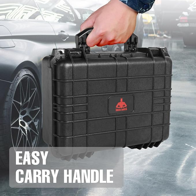 Jack Boss Waterproof Hard Camera Case with Pre-cut Foam,Black | Portable Protective Hard Shell Case With Updated Plastic Material,Fit Drones,Camera,Equipments,16x12.8x6.8 Inch - Image 8
