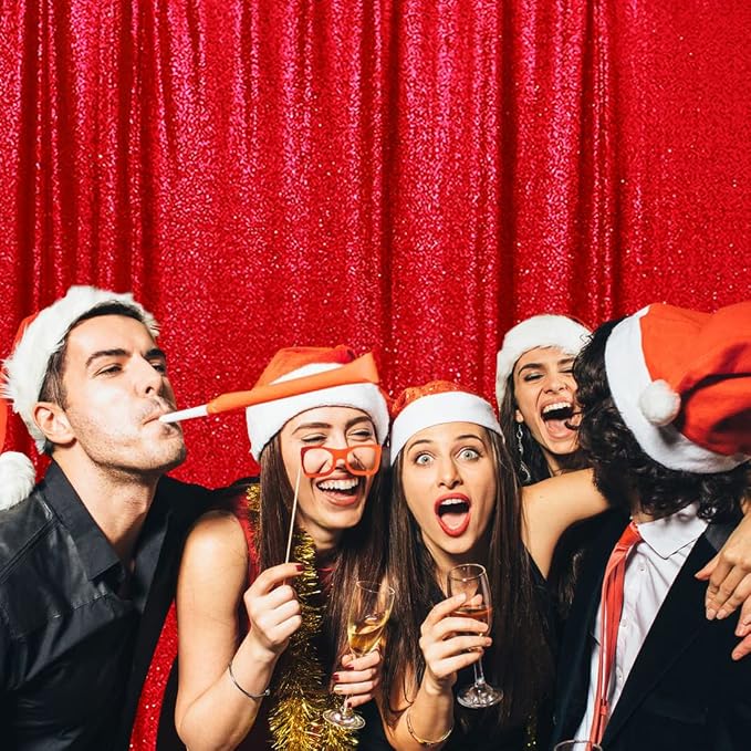 Poise3EHome 6FT x 8FT Red Sequin Photography Backdrop Curtain for Christmas Party Decoration - Image 3