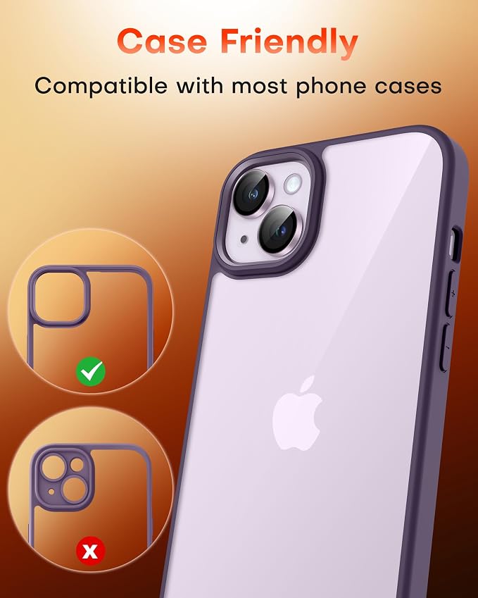 TOCOL Camera Lens Protector for iPhone 14 / iPhone 14 Plus Tempered Glass HD Individual Scratch Resistant Camera Cover Accessories Case Friendly 2 Pack（Light Purple） - Image 7