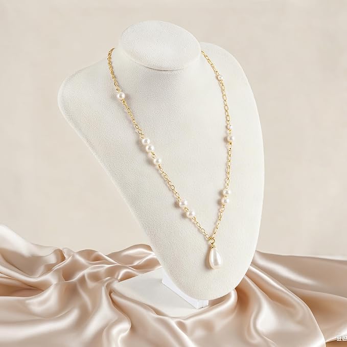 TENINYU Professional 3D Necklace Display Stand, Beige Velvet Jewelry Bust Holder, 8.5 Inch Chain Organizer Tower for Home Display (Beige) - Image 3
