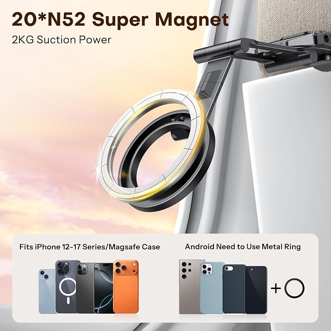 OMOTON TP02 360°Rotating for MagSafe Tripod, Upgrade with 1/4" Screw, Arca | Adjustable Magnetic Phone Tripod for iPhone 17/16/15 Pro Max Air, Foldable Selfie Stick Fits Vlog, Gym, Travel, Black Pro - Image 5
