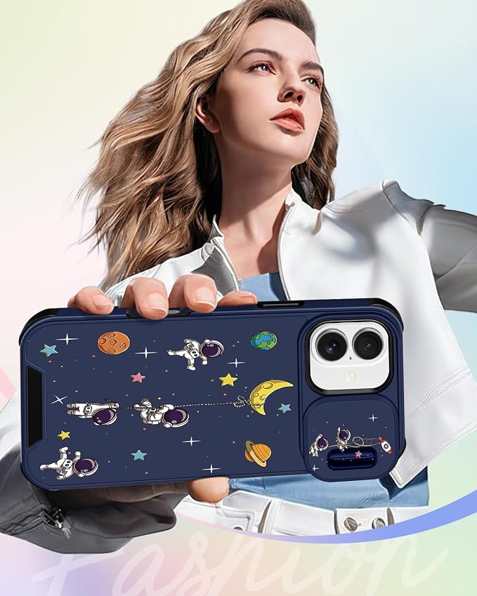Buleens for iPhone 17 Case 6.3 Inch - with Ring Stand & Camera Cover Aesthetic Cute Designed for Women Girls Girly Cartoon Astronaut Unique Phone Case for iPhone 17 Compatible with Magsafe - Image 6