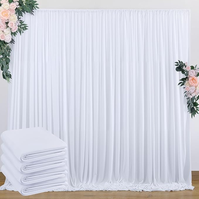 20 ft x 8 ft White Backdrop Curtain Drapes for Wedding Parties, 4 Panels 5 ft x 8 ft Wrinkle Free Polyester Photo Drapes for Birthday Party Baby Shower Backdrop Stand by Outpain