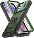 Gritup for Galaxy A23 5G Case Military-Grade Shockproof with Kickstand | (   ) with 2 PCS Screen Protector, Slide Camera Cover, Heavy Duty Funda para A 23 5G Cover, Green+Black by Gritup