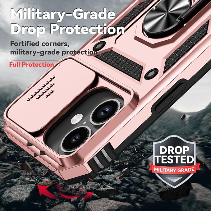 SunStory Phone Case for iPhone 17 Case with HD Screen Protector & Slide Camera Cover & Rotated Ring Kickstand, [Military-Grade] Phone Case for iPhone 17, Rose Gold - Image 6