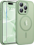 FNTCASE for iPhone 15 Pro Max Case, Fit for Magsafe, Glass Screen Protector | Full Camera Protection, Translucent Matte, 14FT Military Grade Drop Proof, Shockproof Protective Phone Cover, Light Moss by FNTCASE