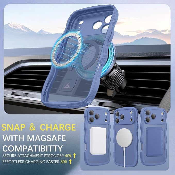 BENTOBEN Magnetic for iPhone 17 Pro Case, Cute Wavy Full Camera Protection [Compatible with MagSafe] Matte Anti-Slip Bumper Women Girls Boys Protective Cover for 17 Pro 6.3", Sierra Blue - Image 2